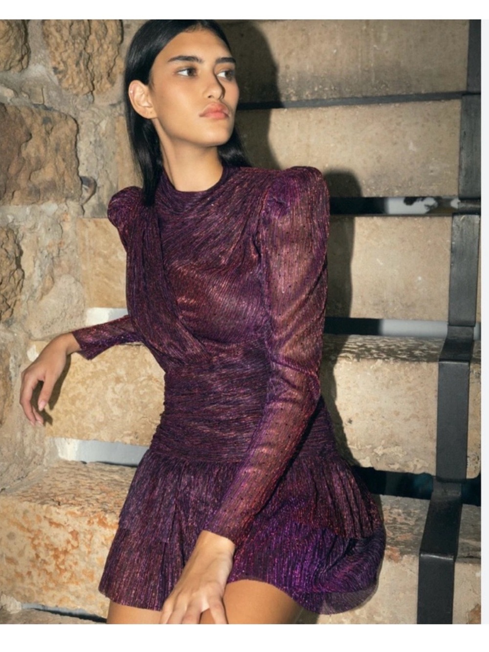 Sabina Musayev Iridescent Purple Long-Sleeve Mini Dress